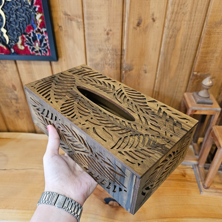 ست سطل و جعبه دستمال کاغذی چوبی