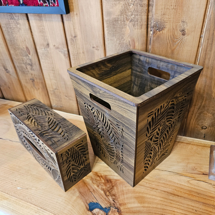 ست سطل و جعبه دستمال کاغذی چوبی