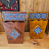 ست سطل و جعبه دستمال کاغذی چوبی طرح کاشی ایرانی